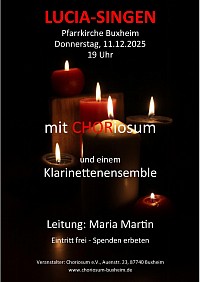 Einladung Lucia-Singen von CHORiosum am 11.12.2025 in der Pfarrkirche St.-Peter-und-Paul, Buxheim